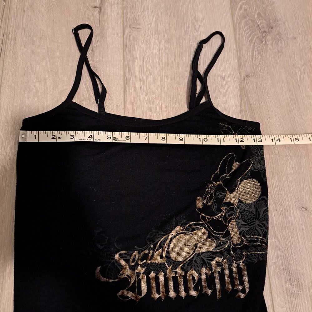 Delta Tank Top Black Minnie Mouse‎ Gold Sparkle Social Butterfly Stretch Shirt S - Picture 9 of 10